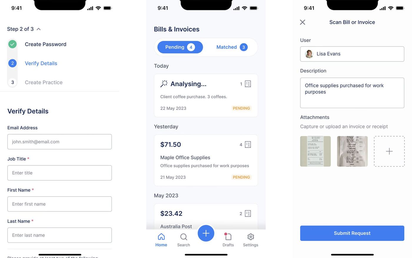 Mobile designs for bills and invoices