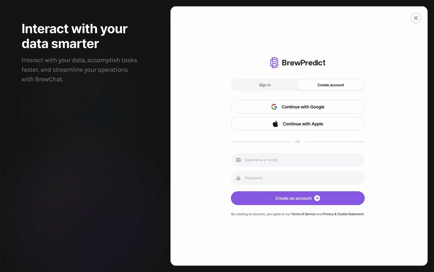 Desktop design for Create Account