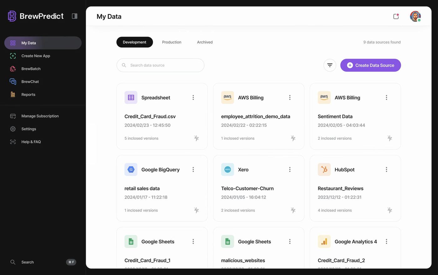 Desktop design for data set dashboard