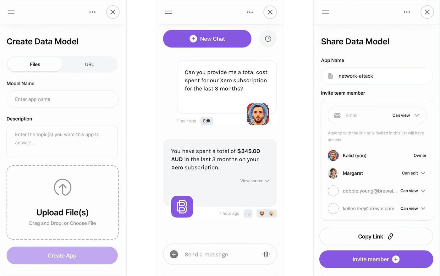 Mobile designs for data models