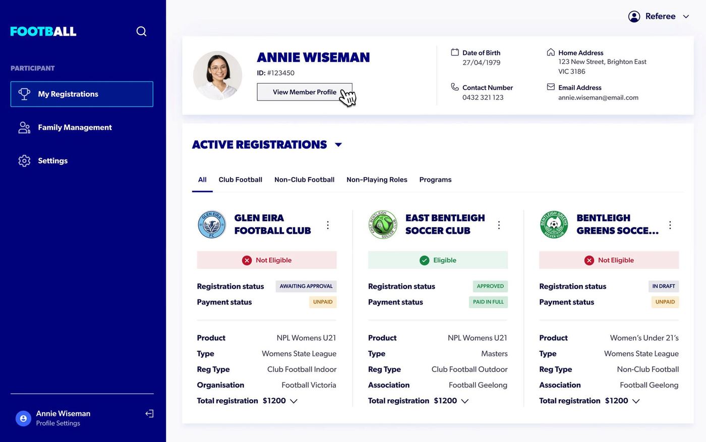 Desktop active registrations design